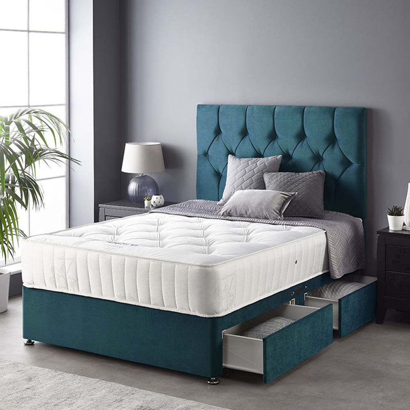 Boutique Pocketsprung Divan Bed Set, Kingsize (5'), Emerald, 4 Drawers