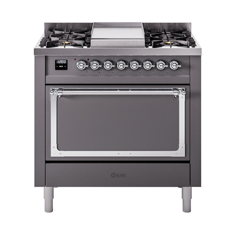 ILVE Nostalgie II Noblesse 36 in Dual Fuel Range, Graphite Matte/Chrome, Liquid Propane