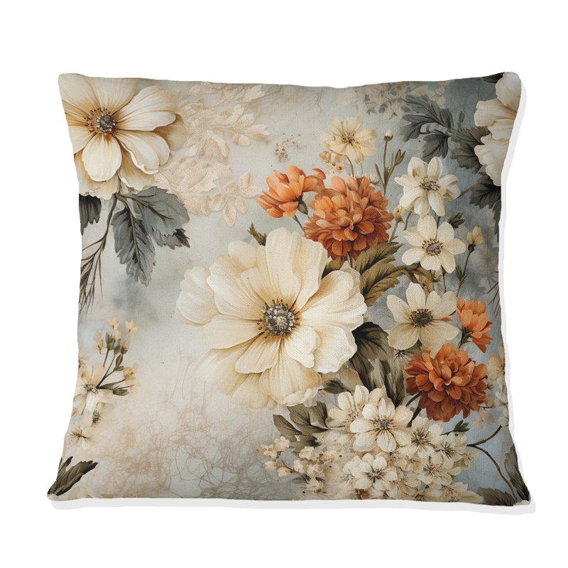 Rustic Victorian Lace Victorian Pattern - Floral Printed Throw Pillow, 16"H x 16"W