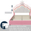 European Single & Double Upholstered Princess Bed With LED Crown Headboard, Pink Velvet-363865952