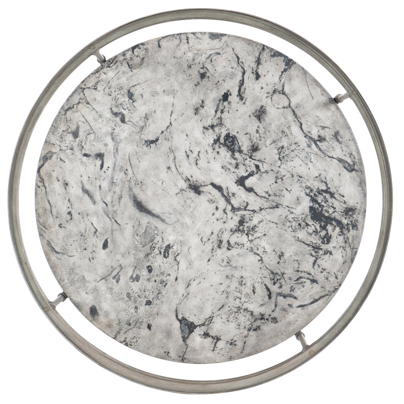 Champagne Metal Frame Round Coffee Table with Glass Top and Concrete Storage