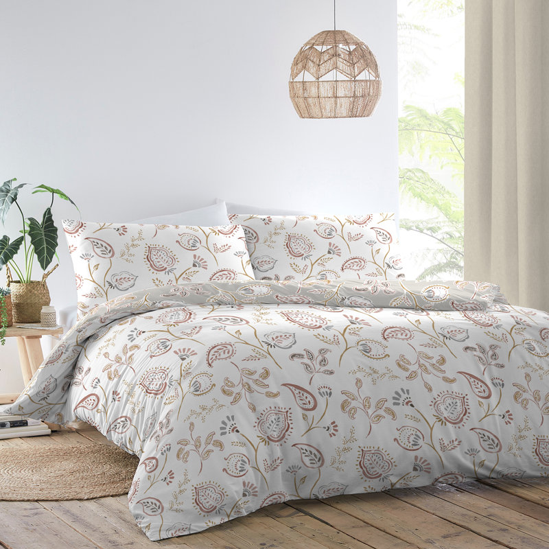 Samana Floral Duvet Cover Set with Pillowcases, Grey, Single Duvet Cover + 1 Standard Pillowcase