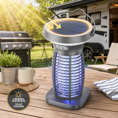 3-in-1 Solar Powered Outdoor Bug Zapper with Integrated Night Light for Bedroom, Patio, and Camping,Gray