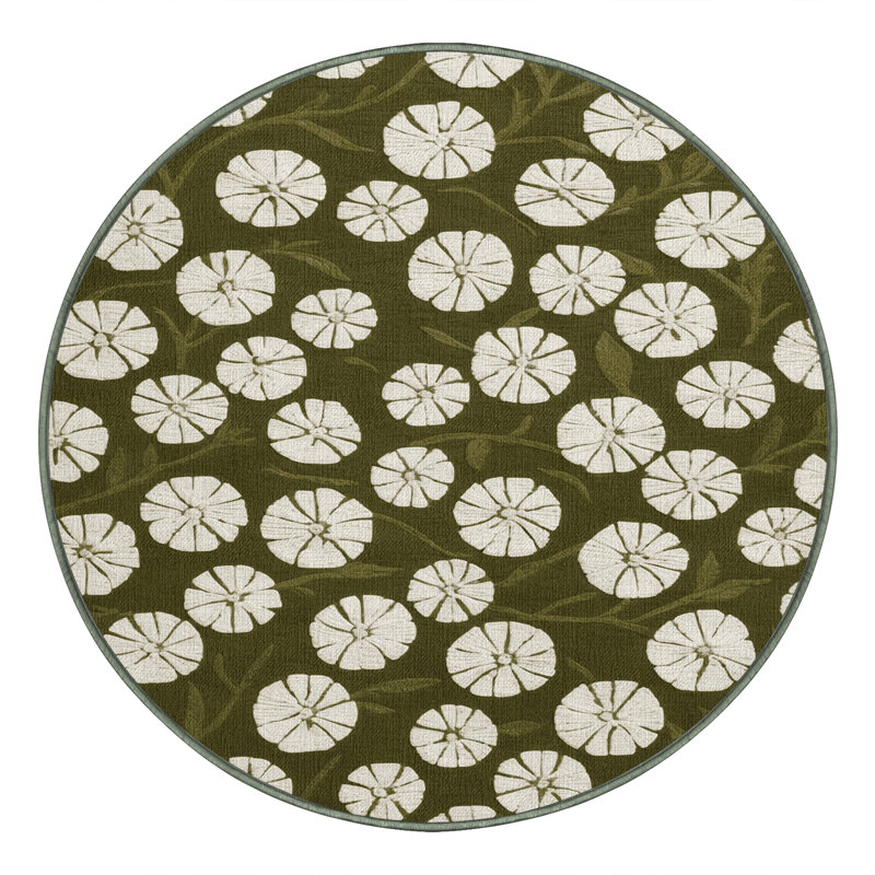 Tapis vert botanique lavable à la machine, Rond 3 pi