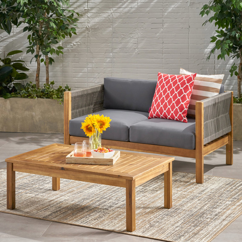 Table basse contemporaine en bois et bois avec corde douce et eau - Nuances Vivid