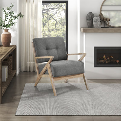 Fauteuil d'appoint moderne Mid-Century 27,5 po Edengrace avec revêtement en tissu texturé, finition naturelle antique brossée au fil, ressorts en mousse sur les ressorts ensachés