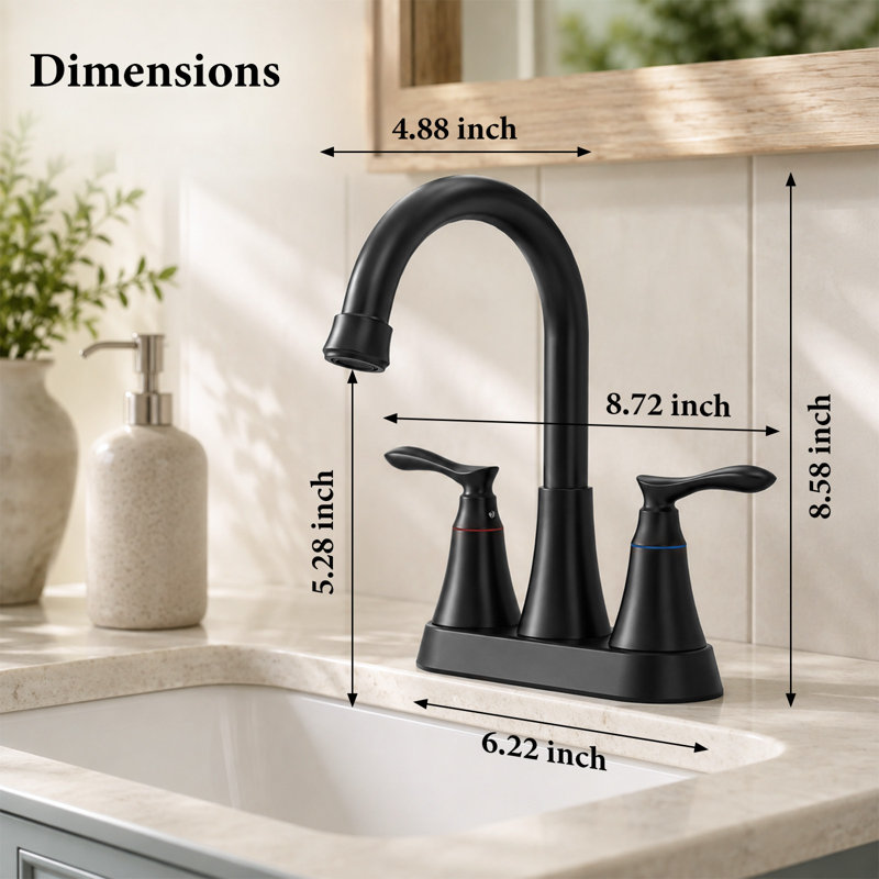 Airliss 4-Inch Matte Black Centerset 2-Handle Bathroom Sink Faucet With Drain Assembly, Matte Black