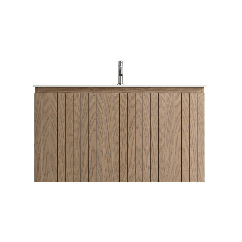 Capot - 5N 36,00 po L 19,80 po P 20,00 po Meuble-lavabo mural H en bois naturel avec lavabo simple blanc