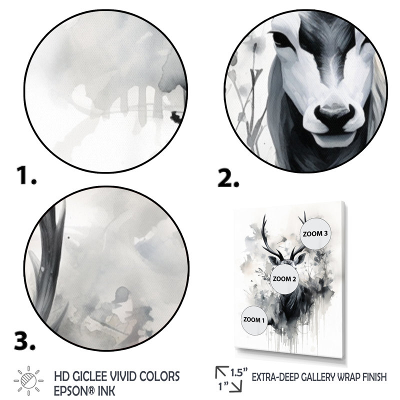 «Ayanti Asian Art Antelope Sumi II», reproduction sur toile, H 44 po x l 34 po x P 1,5 po, Cadre photo doré simple