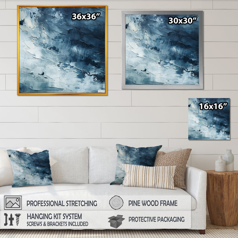 «White Fight», élément abstrait blanc et bleu - formes abstraites_106528, H 16 po x l 16 po x P 1 po, Toile tendue