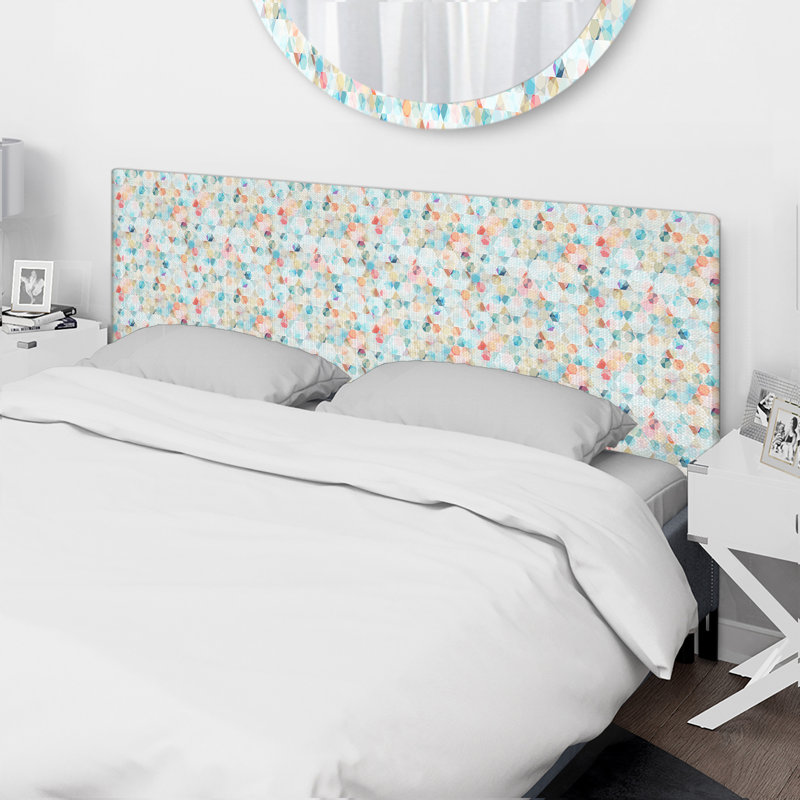 Upholstered Headboard, Queen, White/Orange/Blue