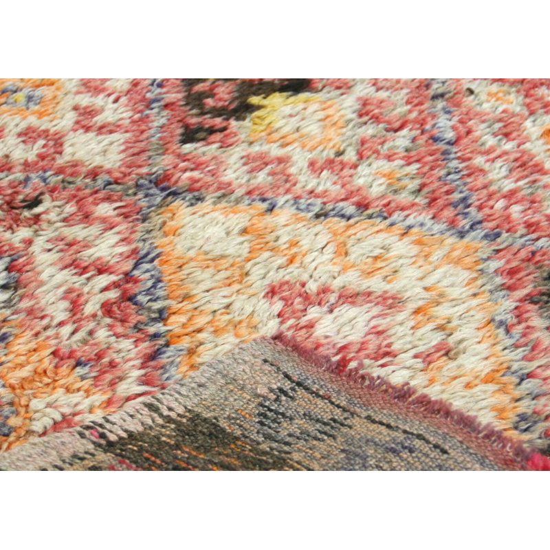 Tapis unique en laine noué à la main de style années 1960 de 3 pi 9 po x 5 pi 7 po en orange / noir / rouge / beige