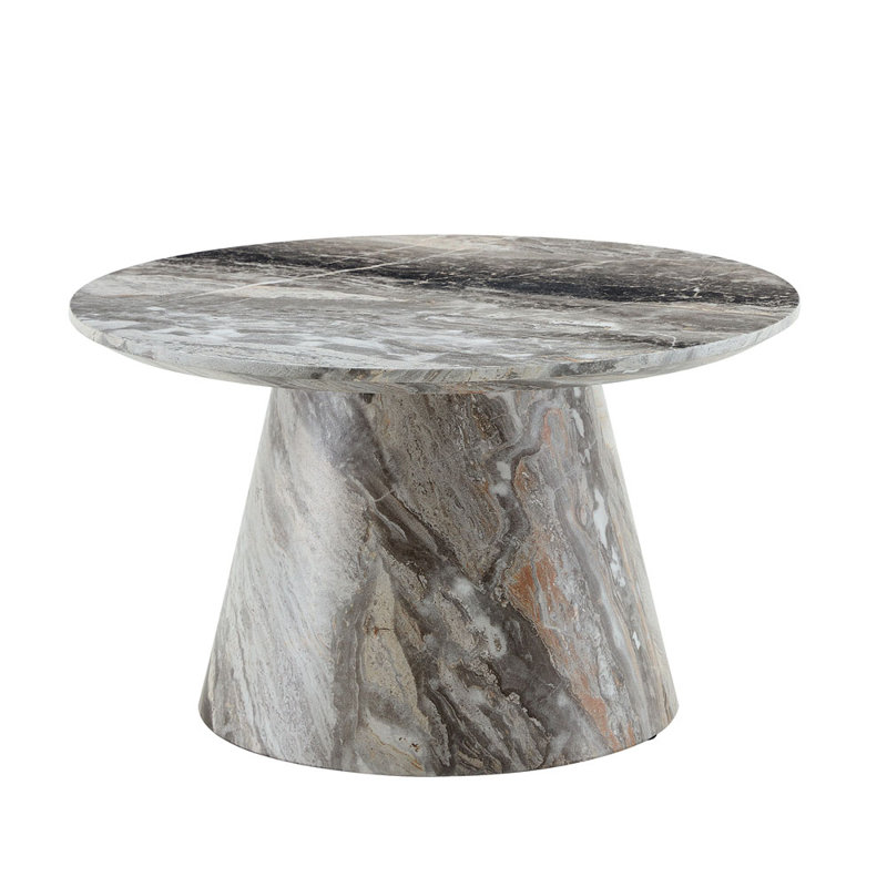Table basse circulaire en panneau de fibres à densité moyenne texturée - diamètre 23,6 pouces, hauteur 13,7 pouces Placage texturé gris, texture délicate, adaptable au plateau de table circulaire.