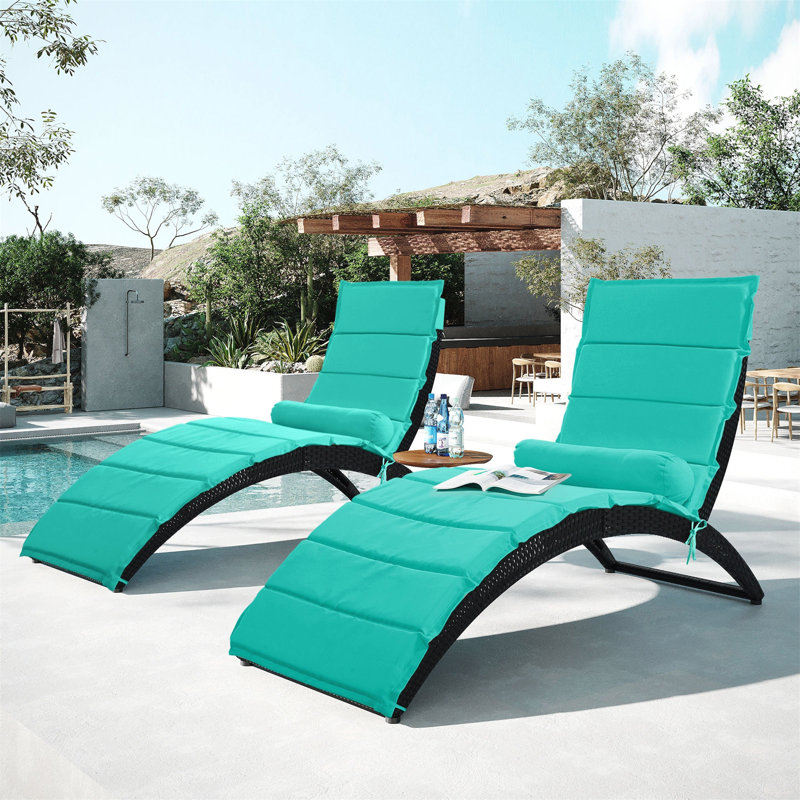 Nantan Outdoor Wicker Chaise Lounge, Turquoise