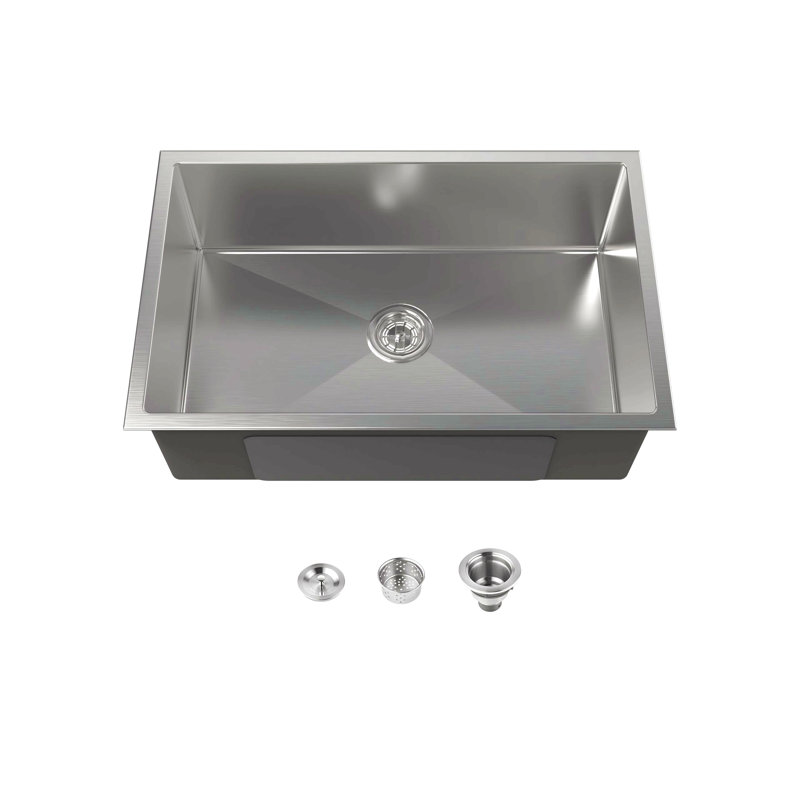 Évier de cuisine en acier inoxydable, cuve simple encastrée de 30 po x 19 po, lavabo encastré à la main en nickel brossé, avec bonde et crochet standard Us
