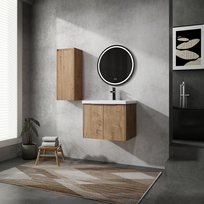 Meuble-lavabo de salle de bain avec lavabo en résine et armoire d'appoint, 24 po, contreplaqué esthétique moderne, look chic