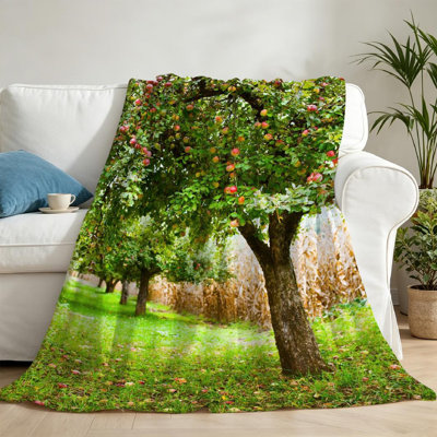 Red Ultra Soft Flannel Fleece Throw Blanket,Trees with for Harvest Tree Single-Sided Print