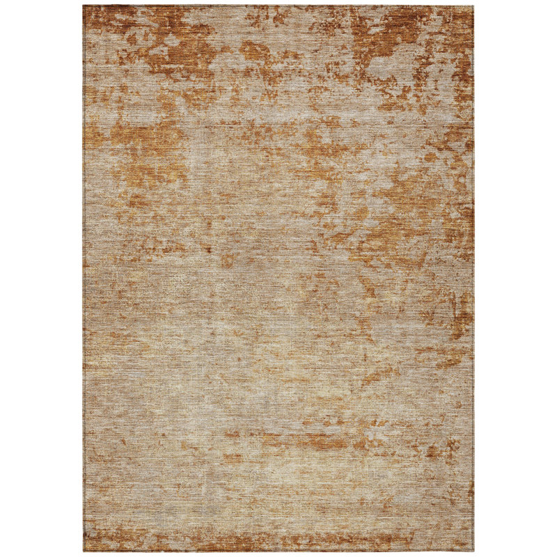 Tapis extérieur lavable abstrait en cuivre et terre cuite 9 pi x 12 pi