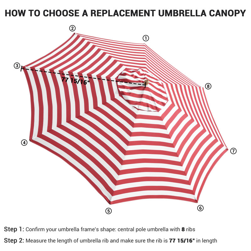 Parasol de remplacement pour terrasse 13 pi, Rouge / blanc