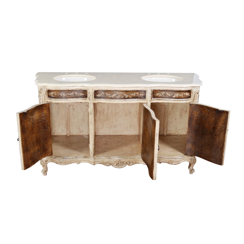 Meuble-lavabo double 67 po Vizcaino Grande, Brun/crème