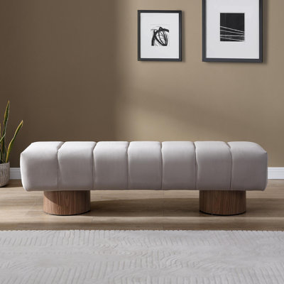 Banc de salle à manger rembourré pour la salle à manger, banc de repose-pieds sans assemblage pour le salon de la chambre à coucher, tabouret en tissu gris clair avec pieds en bois et capacité de poids de 300 lb