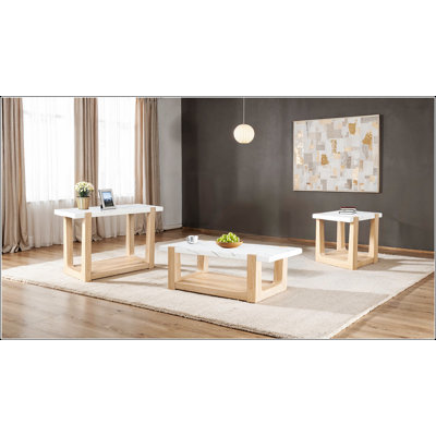 Table basse moderne et contemporaine 1pc avec plateau en faux marbre et design bicolore pour le salon principal