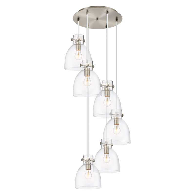 Luminaire suspendu 6 lumières Amrith, Transparent, Nickel satiné brossé