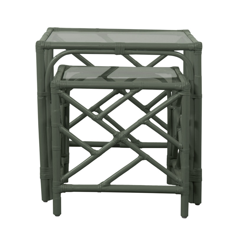 Chippendale Glass Nesting End Table, Evergreen