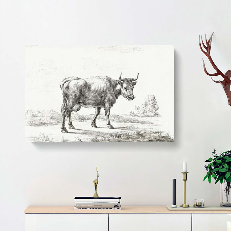 A Cow in the Meadow by Jean Bernard - Wrapped Canvas, 50cm H x 76cm W x 3cm D