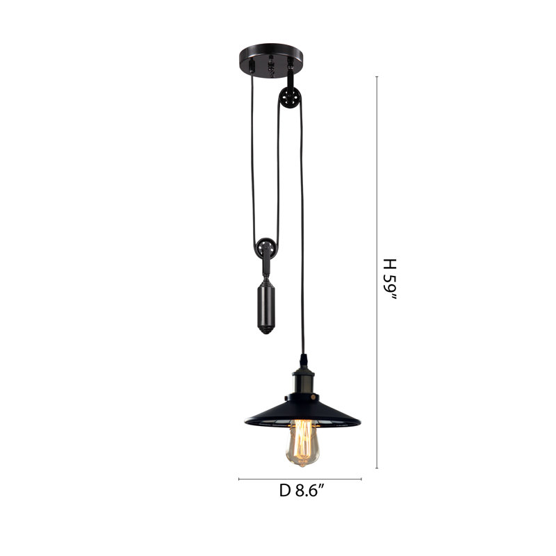 1-Light Single Pendant Rope Pully Hanging Lighting Fixture
