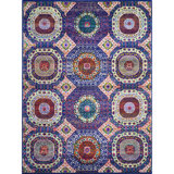 Hand Knotted Geometric Area Rug in Red/Purple/Pink/Navy