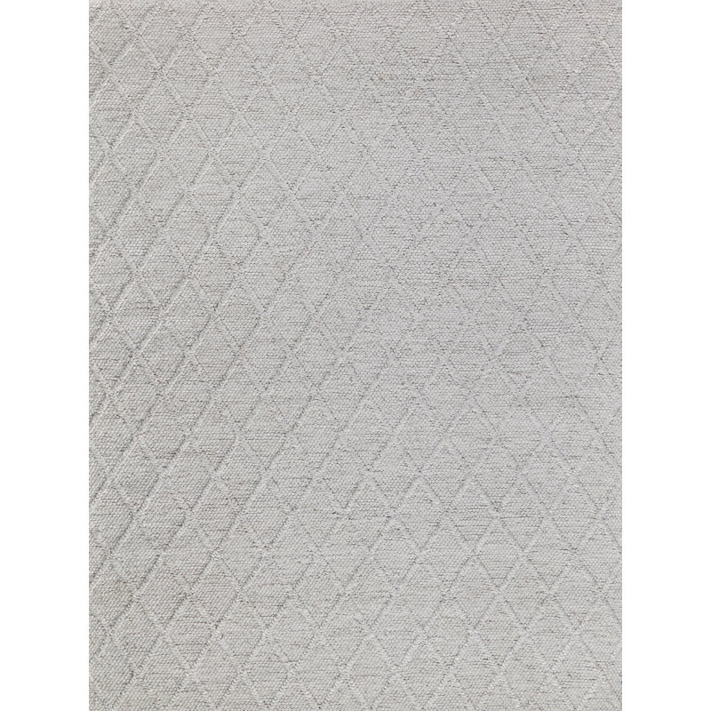 Rectangle Brentwood Geometric Handmade Flatweave Wool/Viscose Area Rug in Silver, Rectangle 10' x 14', Ivory