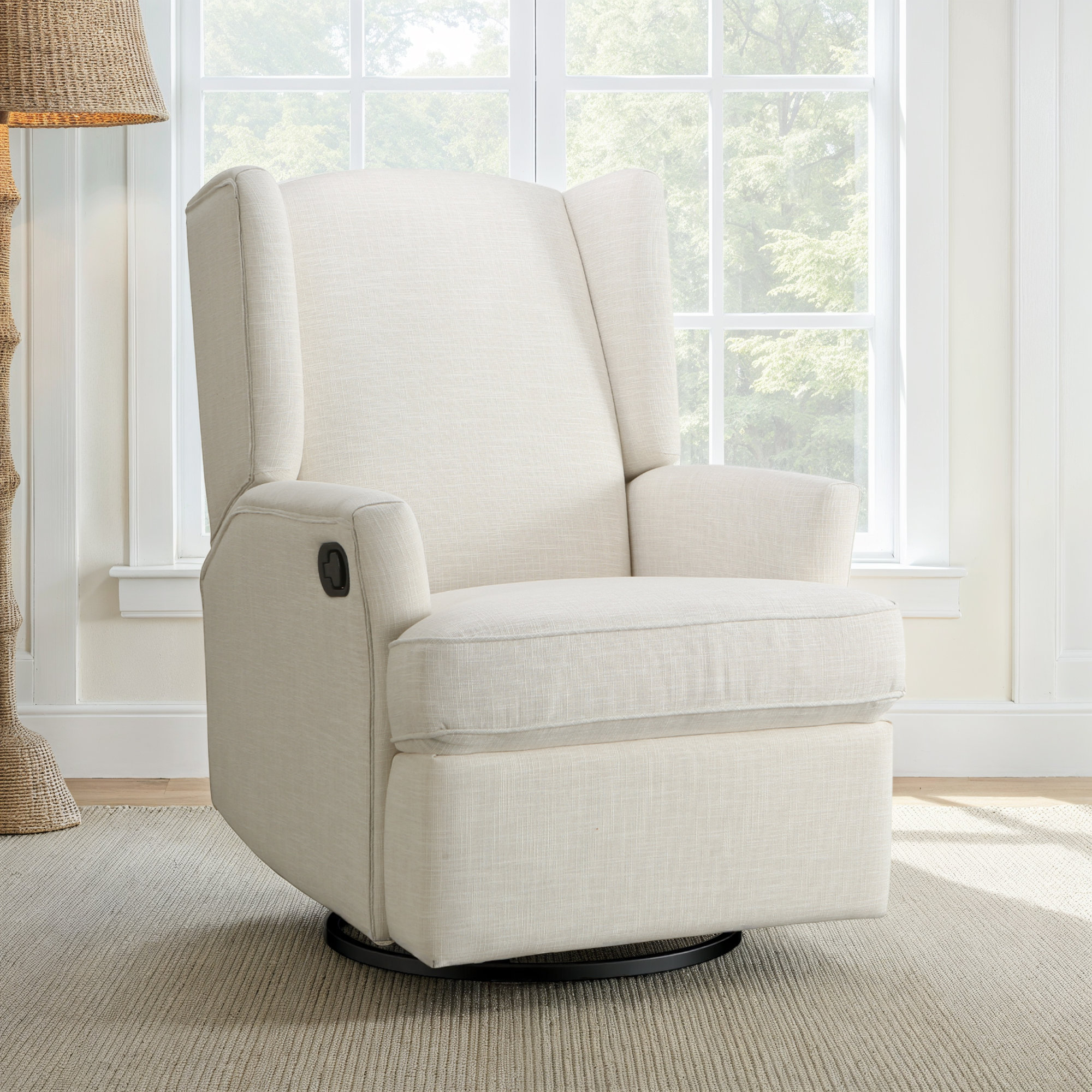 Heming Wingback Recliner Nursery Glider, Ivory Polyester Blend