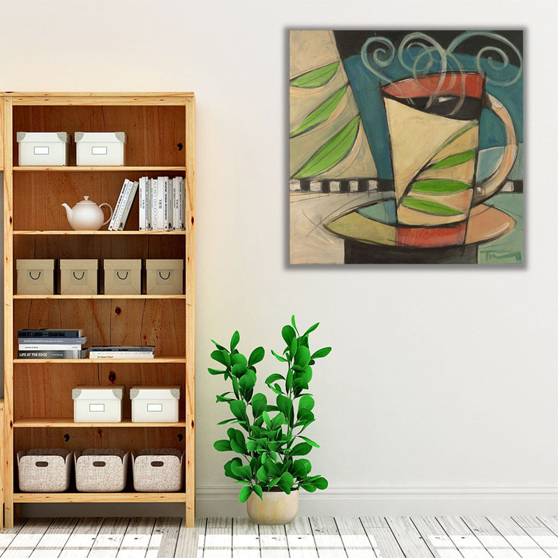 «Coffee Cup With Leaves», reproduction d'art sur toile, H 40 po x l 40 po