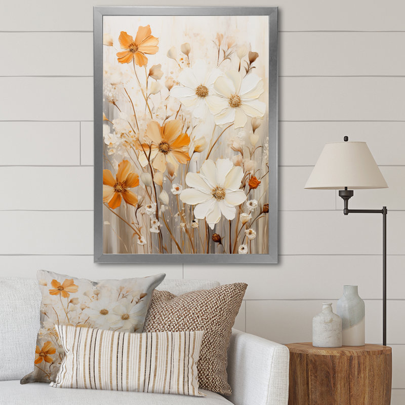 Weissberg - minimalisme jaune, fleur blanche, collage II - impression, H 20 po x l 12 po x P 1 po, Cadre photo argenté