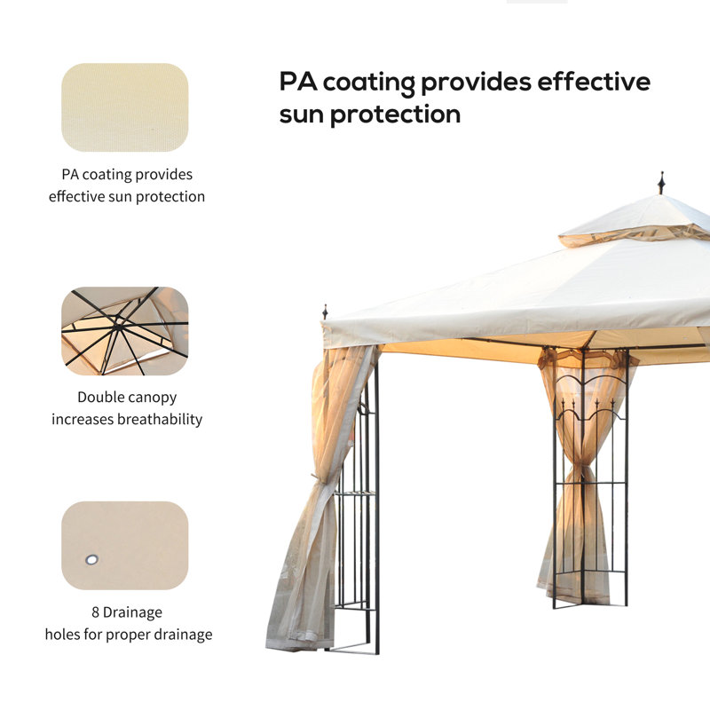 Steel Outdoor Garden Gazebo with Mesh Curtains, 10 x 10 ft