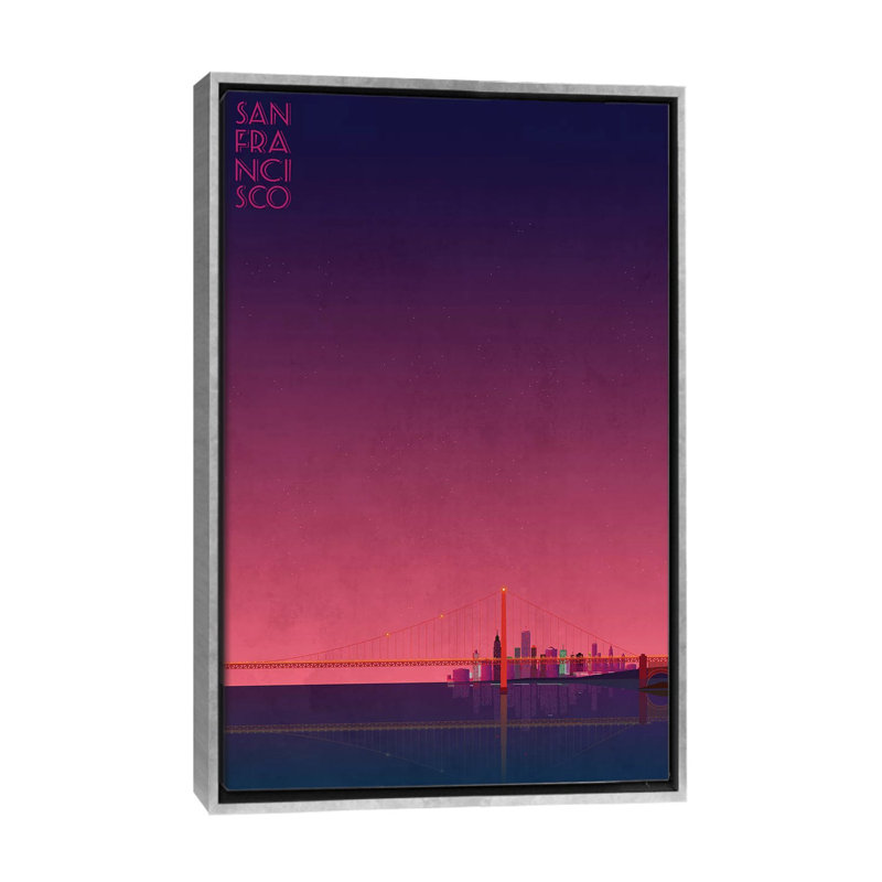 San Francisco Skyline - impression d'art graphique, Toile avec cadre argenté, H 26 po x l 18 po x 1,5 po, Aucun mat
