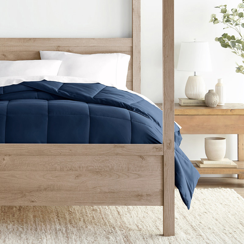 Édredon de couleur unie en microfibre légère toutes saisons en duvet synthétique ultra doux, Roi, Marine