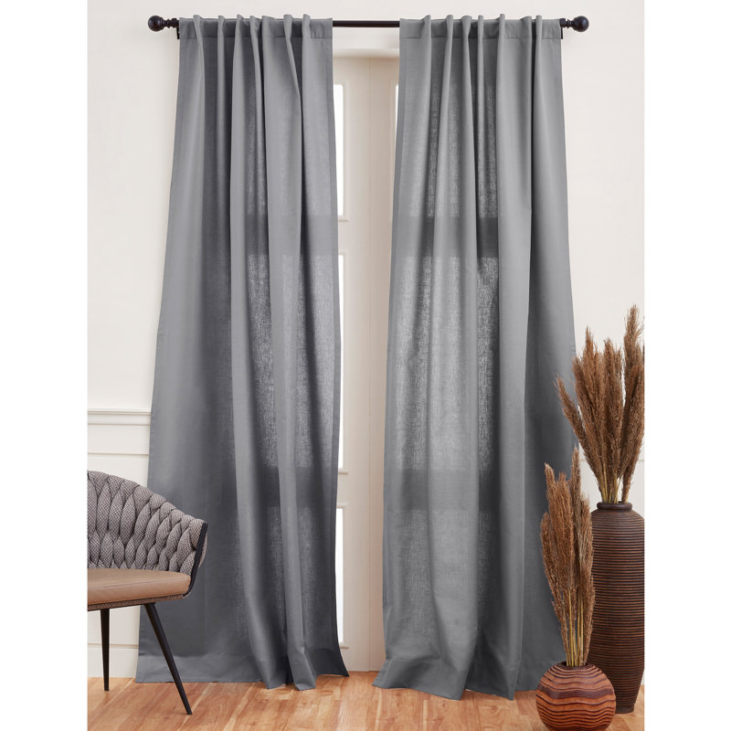 Cotton Linen Curtain with Rod Pocket, Grey, 52" W x 96" L