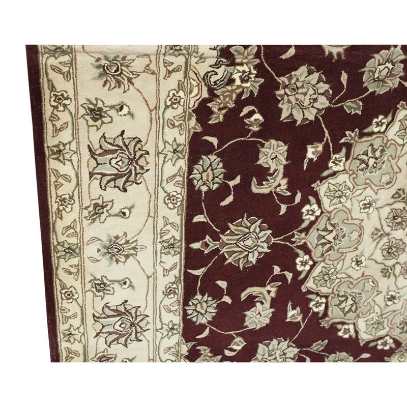 Tapis unique noué à la main beige / rouge / brun de haute qualité