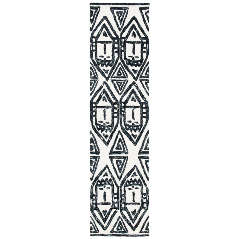 Tapis en laine et coton touffeté à la main Aon avec latex Southwestern, Tapis de couloir 2 pi 3 po x 9 pi