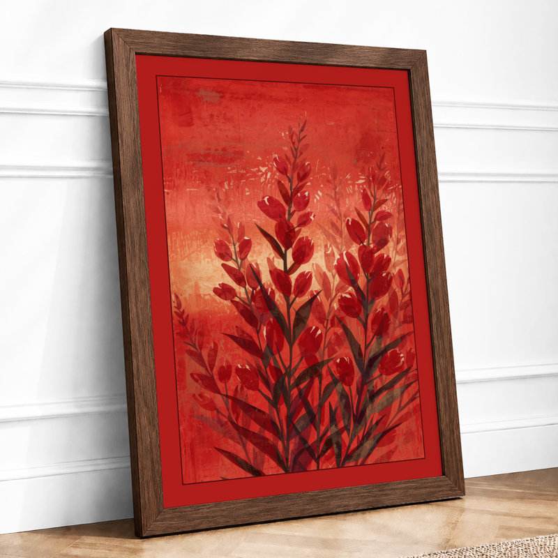 Burgundy Stems Rising Botanical - Print, Walnut, A3 - 42.0 x 29.7 cm