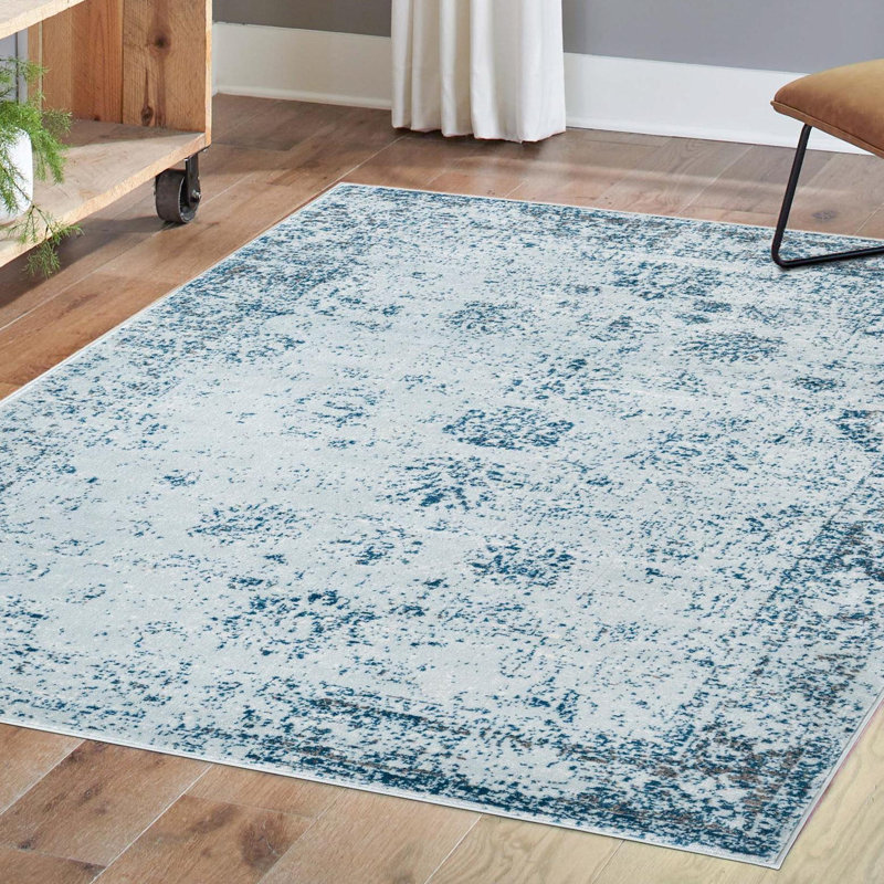 Brandt Rug, Yes, Light Blue/Navy, Rectangle 5'2" x 8'