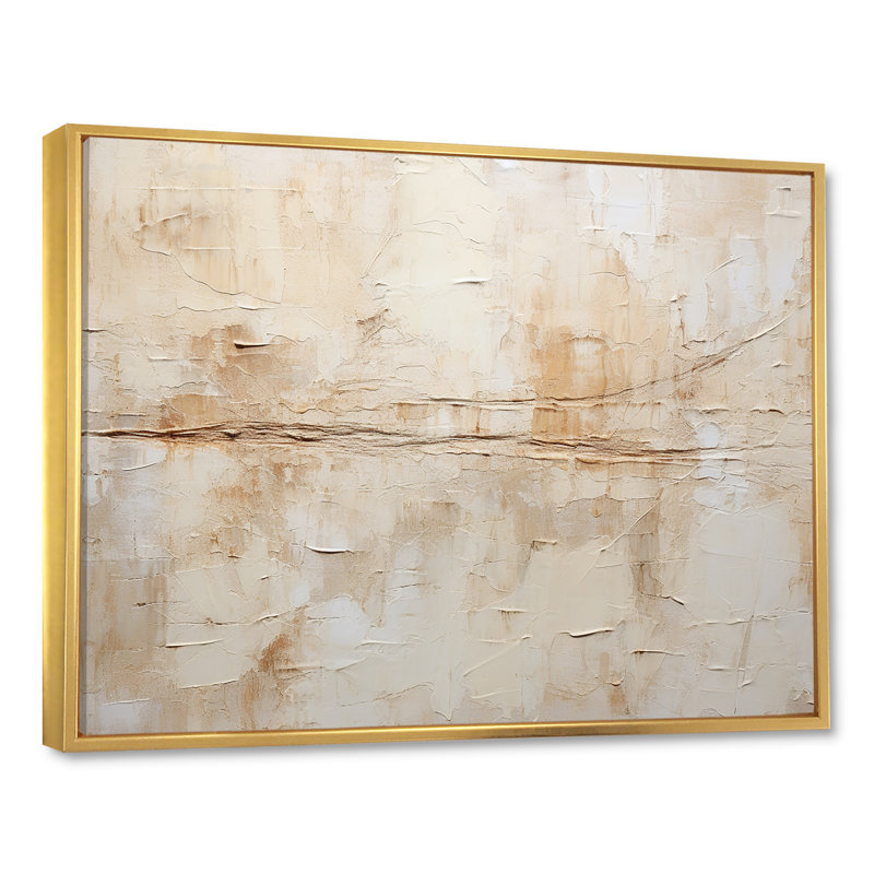 Beige et blanc, minimalisme intemporel - peinture abstraite, art mural, Cadre flottant doré, 34" H x 44" W