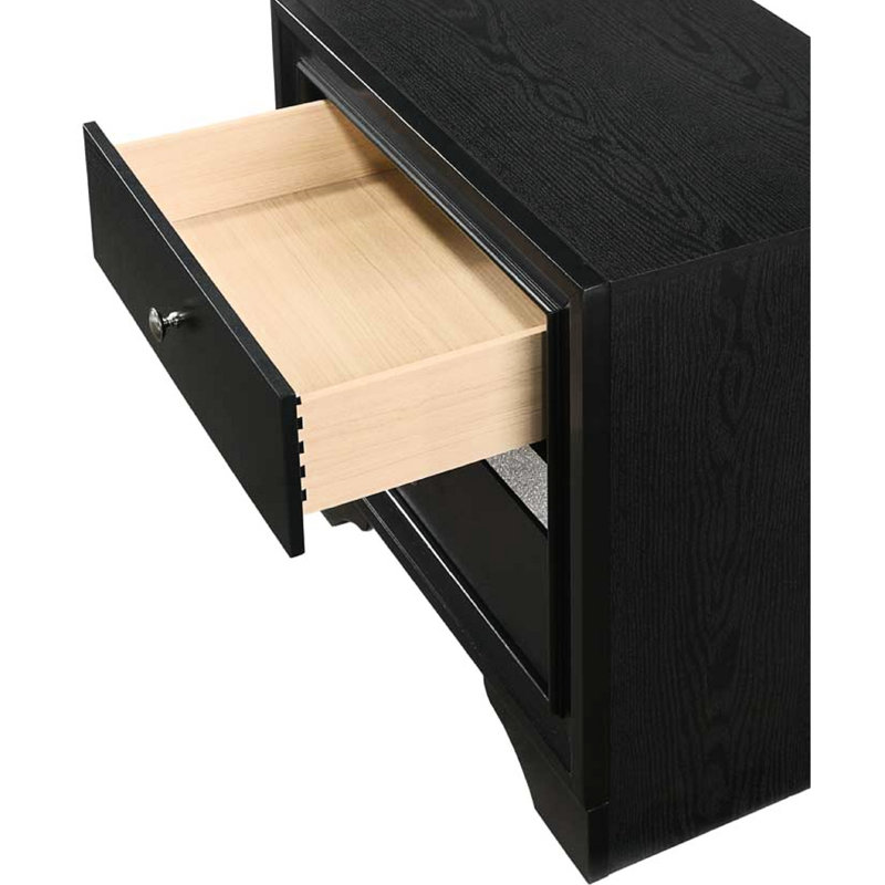 Table de chevet pour chambre à coucher avec 3 tiroirs - moderne, luxueux, bois massif, noir, tiroirs à plateau, finition noire, glissières de tiroir en métal et bijoutier coulissant
