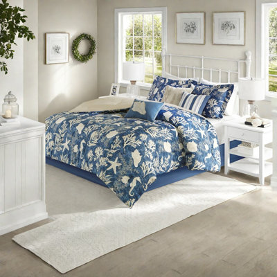 Ensembles de literie en satin de coton de luxe, style bleu côtier pour la chambre principale