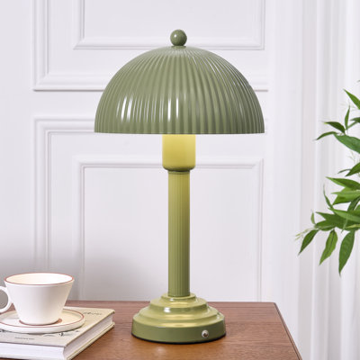 17.5" Metal Table Lamp With Green Shade