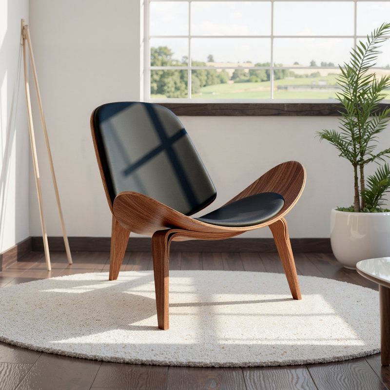 Fauteuil d'appoint en cuir Mid Century Modern