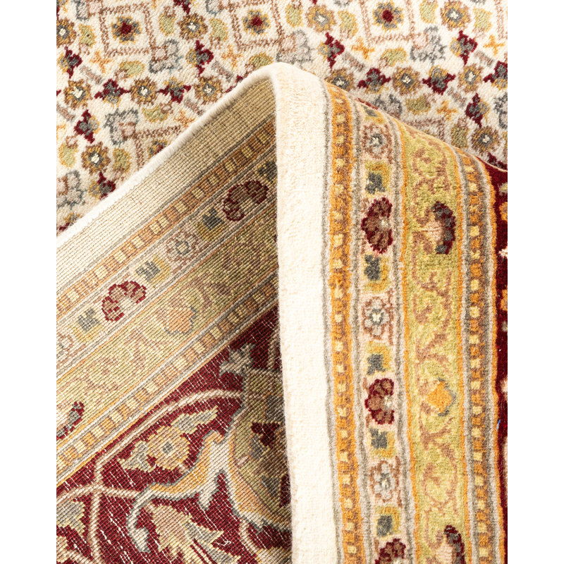 Tapis unique en laine noué à la main nouvel âge de 8 pi 1 po x 10 pi 4 po Hayner en ivoire / rouge / beige