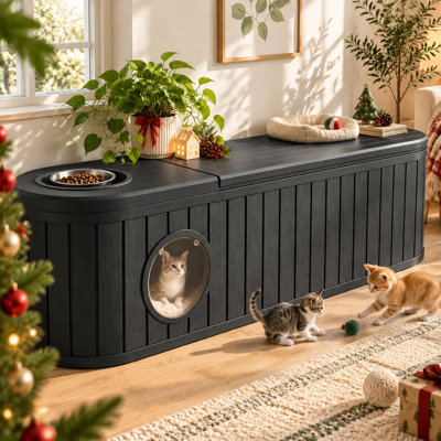 Armoire à litière pour chat 63,13 po avec lit escamotable et rangement (noir)